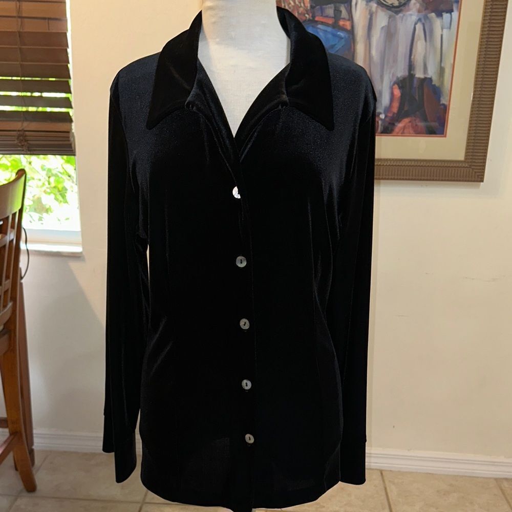 MATCH Made in USA Black Velvet Women's Button Down Top Size XL